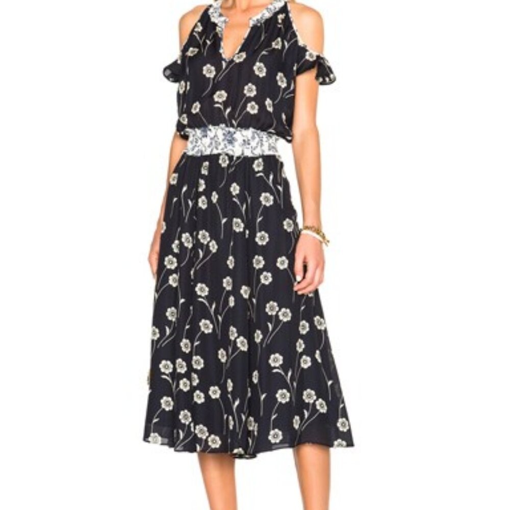 DEREK LAM 10 CROSBY Cold Shoulder Dress in Midnight Size 0 Womens 100% Silk